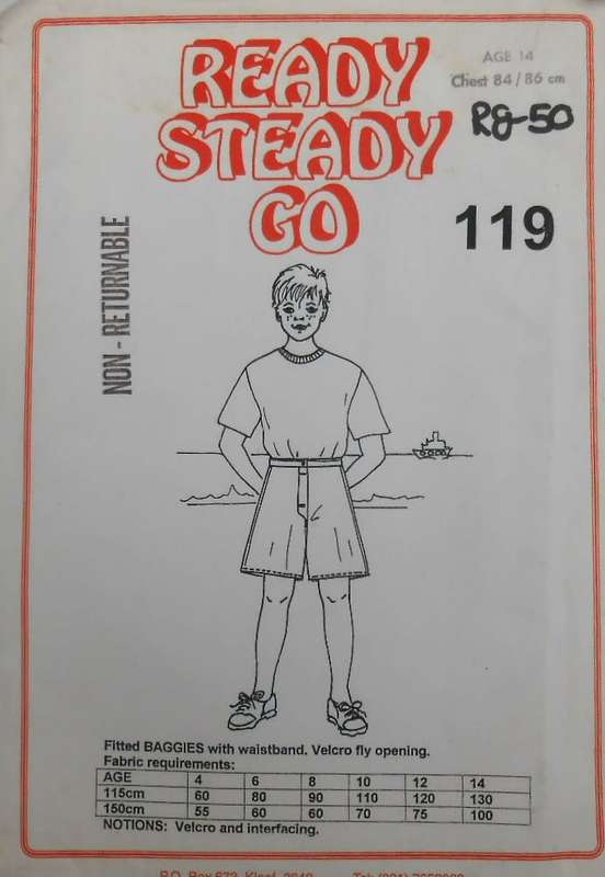 READY-STEADY-GO PATTERN-NUMBER 119 FITTED BAGGIES AGE 14 YEAR CHEST 84-86 CM