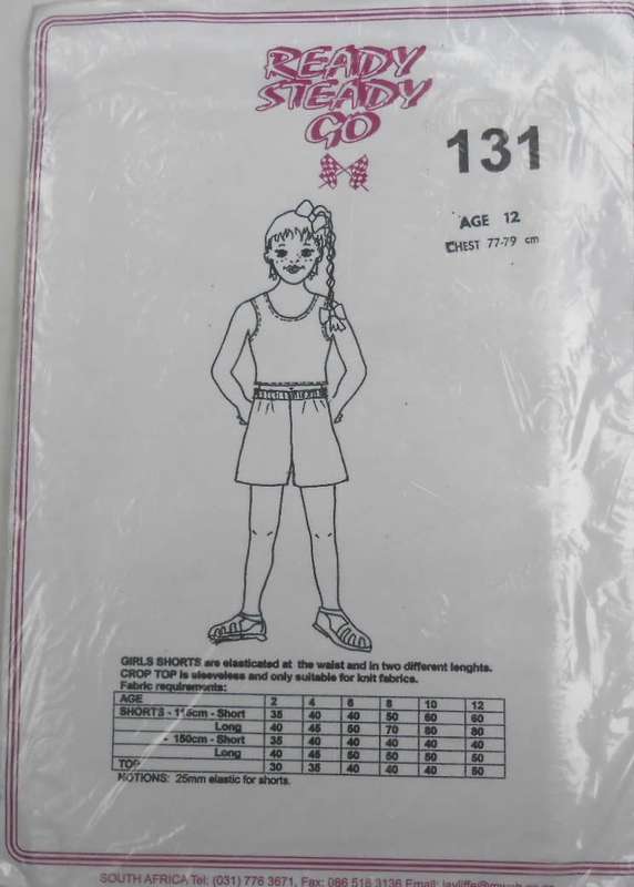 READY-STEADY-GO PATTERN-NUMBER 131 GIRLS SHORTS & CROP TOP  AGE 12 YEAR CHEST 77-79 CM