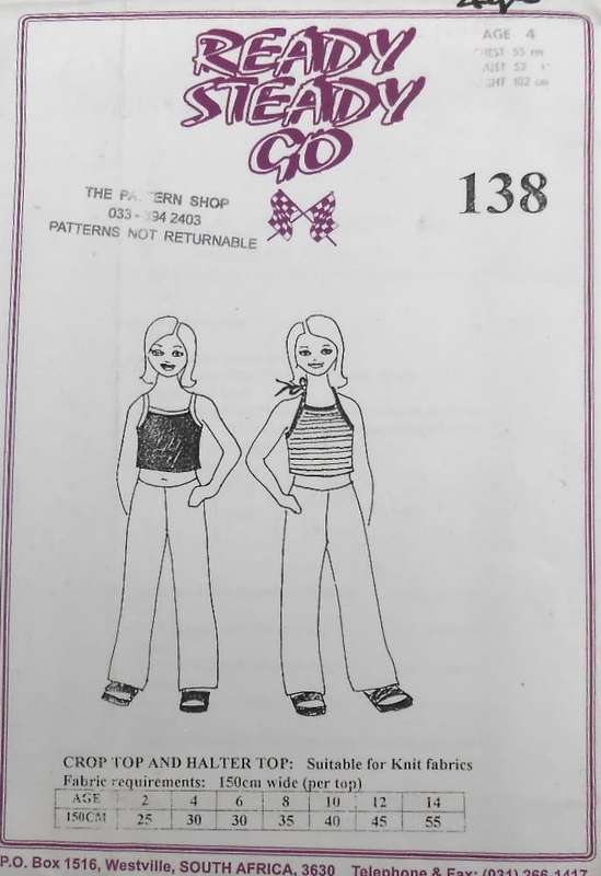 READY-STEADY-GO PATTERN-NUMBER 138 GIRLS HALTER TOP & CROP TOP  AGE 4 YEAR CHEST 55 CM