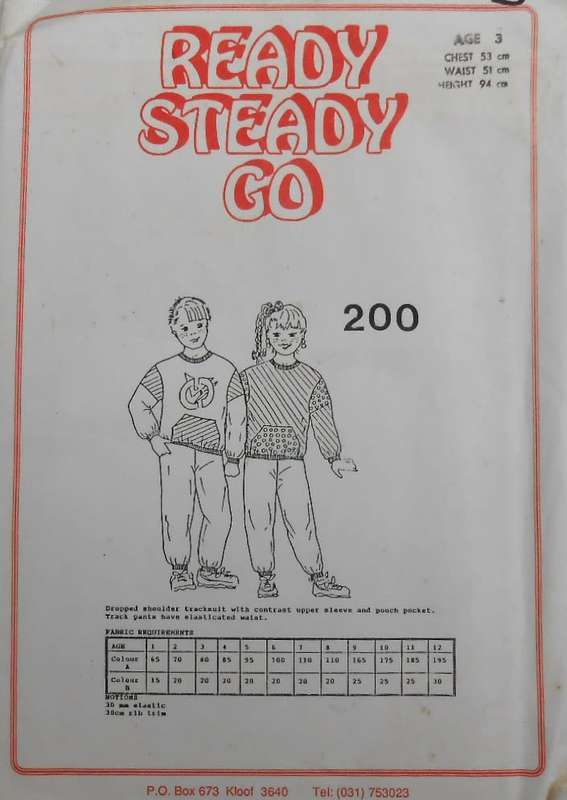 READY-STEADY-GO PATTERN-NUMBER 200 DROPPED SHOULDER TRACKSUIT WITH CONTRASTS  AGE 3 YEAR CHEST 53 CM