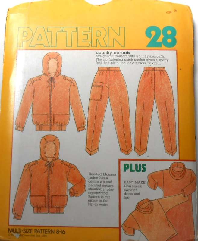 MAKE IT EASY PATTERN NUMBER 28 -HOODIE-PANTS-COWL NECK DRESS - COMPLETE-UNCUT