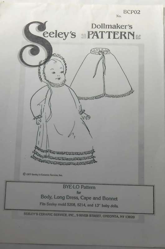 SEELEY`S DOLLNAKER`S PATTERN  BYO-LO BODY LONG DRESS-CAPE-BONNET FITS 13 INCH DOLLS COMPLETE-UNCUT