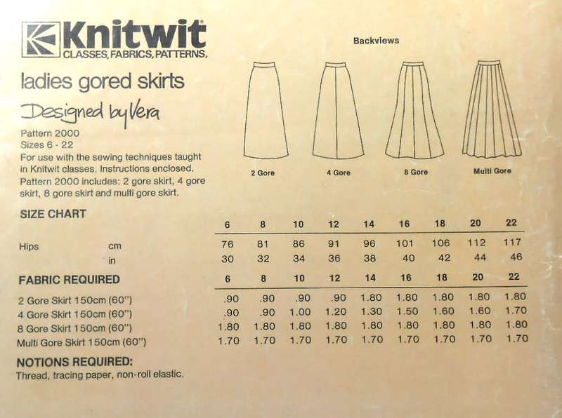 KNITWIT PATTERN 2000 -LADIES GORED SKIRTS SIZES 6 - 22