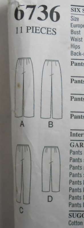 NEW LOOK PATTERNS 6736 LATEST PANTS SHAPES SIZE 8-18 COMPLETE-MOSTLY UNCUT-ZIPLOC