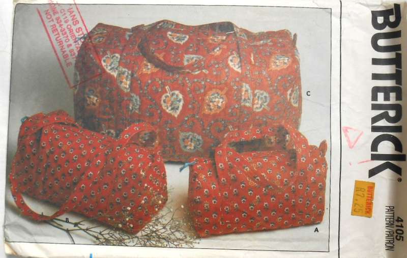 BUTTERICK 4105 THREE DIFFERENT SIZE HOLDALL BAGS ONE SIZE COMPLETE