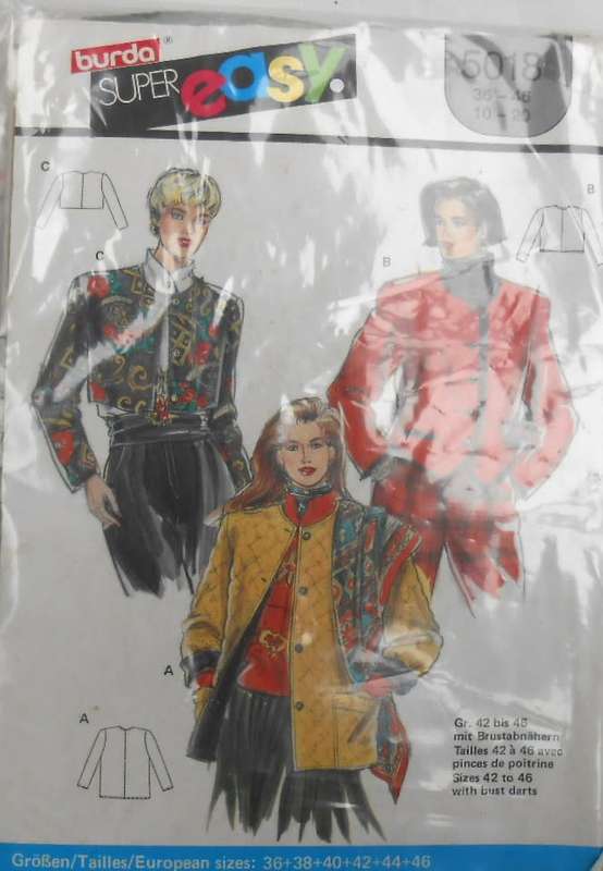 BURDA 5018 ROUND NECK SHORT JACKET SIZE 10-20 COMPLETE