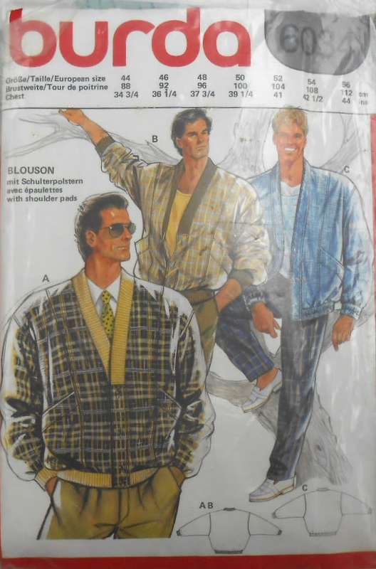 BURDA 6034 MENS CASUAL JACKET/CARDIGAN SIZE 44-54 COMPLETE