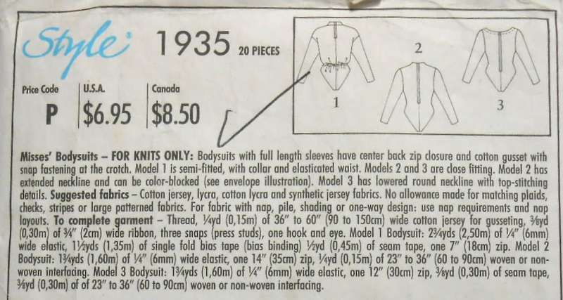 STYLE 1935 -BODYSUITS FOR KNITS SIZE 6-16 COMPLETE