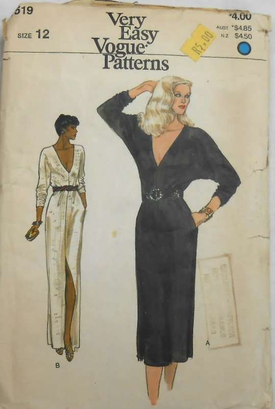 VOGUE 7519 VERY LOOSE FITTING A-LINE PULLOVER EVENING DRESS  SIZE 12 COMPLETE