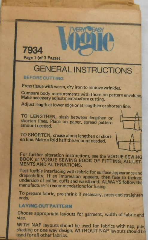 VOGUE 7934 DRESS-SLIGHTLY FLARED SIZE 12 COMPLETE-UNCUT-F/FOLDED-NO COVER-ZIPLOC
