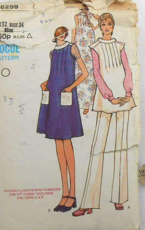 VOGUE 8259 MATERNITY DRESS-TUNIC-PANTS SIZE 12 BUST 34 COMPLETE-ZIPLOC