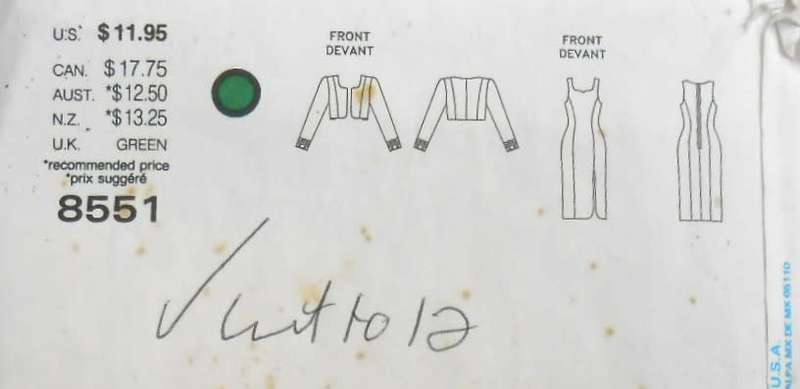 VOGUE 8551 LOOSE FITTING LINED DRESS & JACKET SIZE 8-10-12 COMPLETE-CUT TO 12