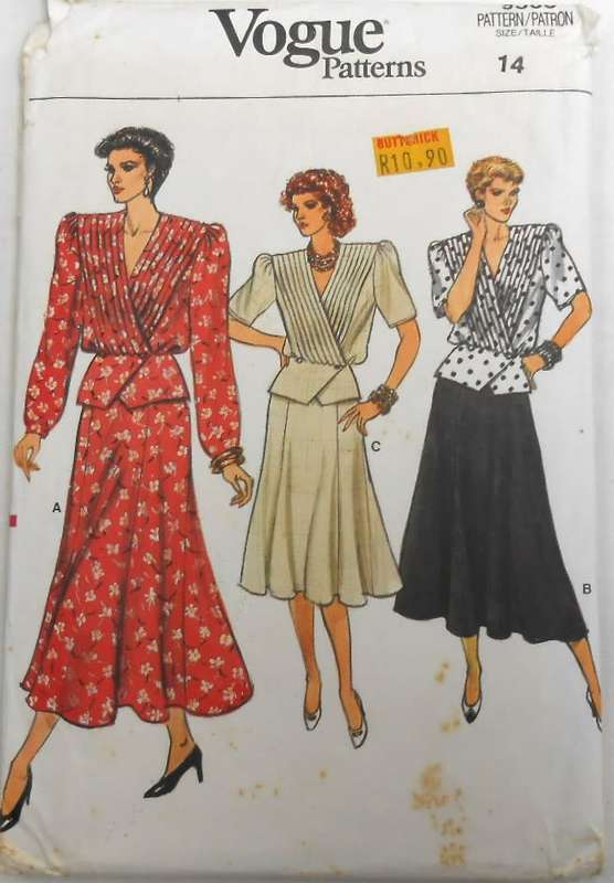 VOGUE 9568 TOP & SKIRT SIZE 14 COMPLETE