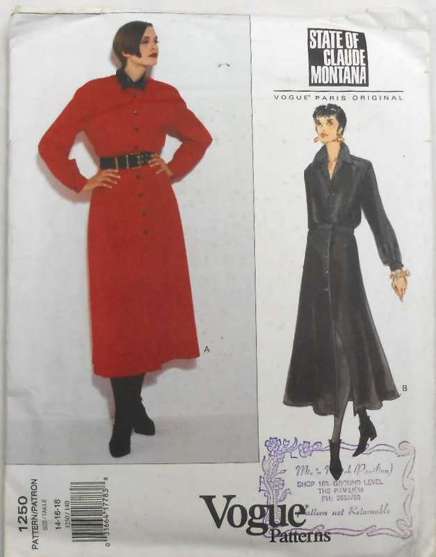 VOGUE 1250 CLAUDE MONTANA LINED DRESS SIZE 14-16-18 COMPLETE-MOSTLY CUT-CUT TO 14/16
