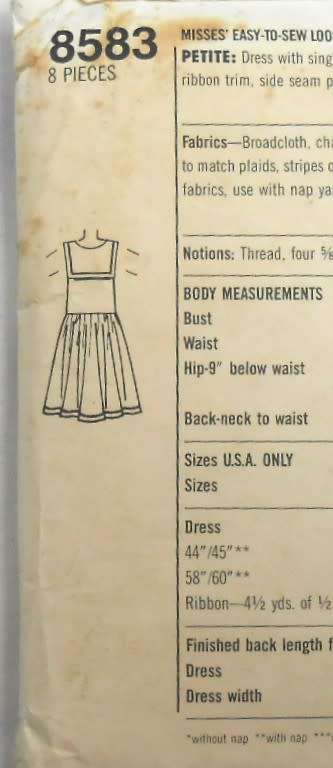SIMPLICITY 8583 LOOSE FITTING PULLOVER DRESS SIZE 10-16  COMPLETE-PART CUT