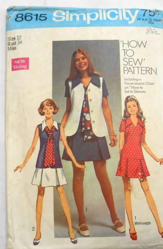 SIMPLICITY 8615 DRESS-VEST-TIE SIZE 12 BUST 34- COMPLETE