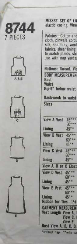 SIMPLICITY 8744 SET OF LINED WAISTCOATS SIZE XS-S-M (6-16) COMPLETE