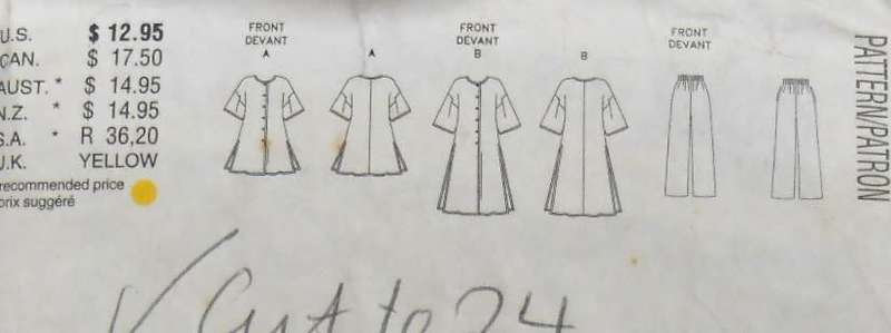 BUTTERICK 3090 VERY LOOSE FITTING A-LINE TUNIC-STRAIGHT LEG PANTS SIZE 20-22-24 COMPLETE-CUT TO 24