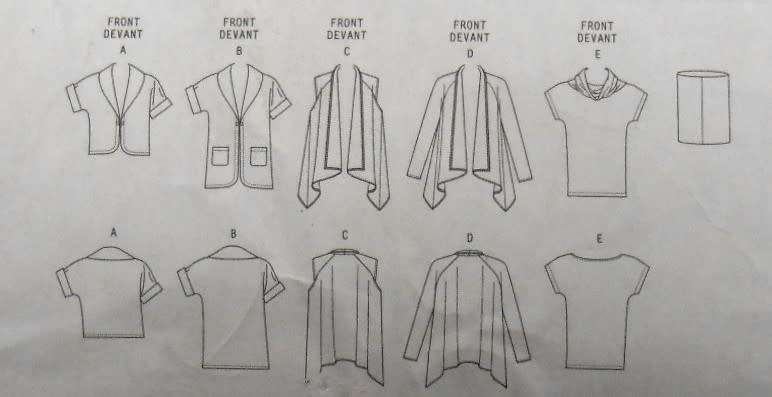 BUTTERICK B5528 CARDIGAN-TUNIC-NECK RING SIZE XS-S-M (4-14) COMPLETE-PART CUT