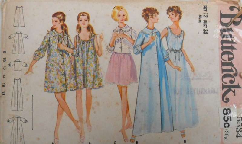 VINTAGE BUTTERICK 5534 NIGHTGOWN-ROBE-JACKET SIZE 12 BUST 34 COMPLETE