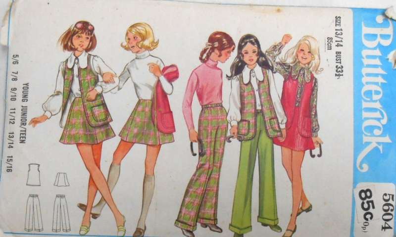 VINTAGE BUTTERICK 5604 GIRLS TEEN WAISTCOAT-SKIRT-PANTS  SIZE 13/14 YRS BREAST 33 1/2 -COMPLETE