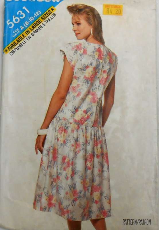 BUTTERICK 5631 LOOSE FITTING DROPPED WAIST BODICE DRESS SIZE 8-10-12 COMPLETE