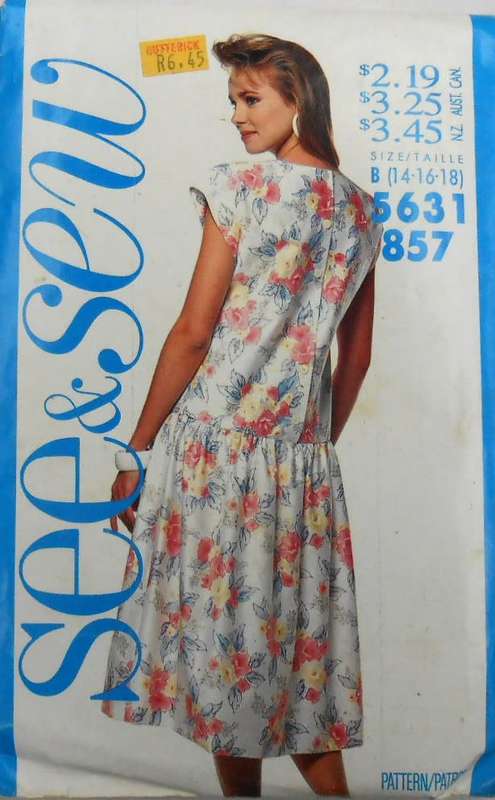 BUTTERICK 5631 LOOSE FITTING DROPPED WAIST BODICE DRESS SIZE 14-16-18 COMPLETE