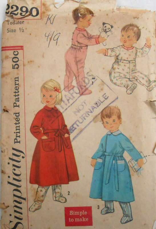 VINTAGE SIMPLICITY 2290 TODDLERS 2 PIECE PJS & ROBE SIZE 6 MONTHS-SEE LISTING-ZIPLOC