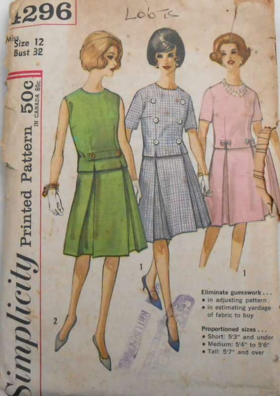 VINTAGE SIMPLICITY 4296 TWO PIECE DRESS SIZE 14 BUST 36-COMPLETE-ZIPLOC