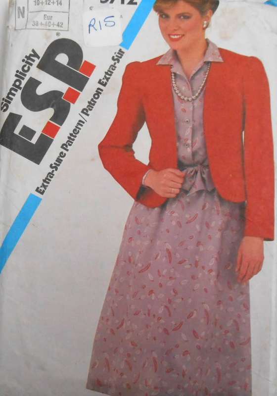 SIMPLICITY 5712 PULLOVER DRESS & UNLINED JACKET-SASH SIZE 10-12-14 COMPLETE-CUT TO 14