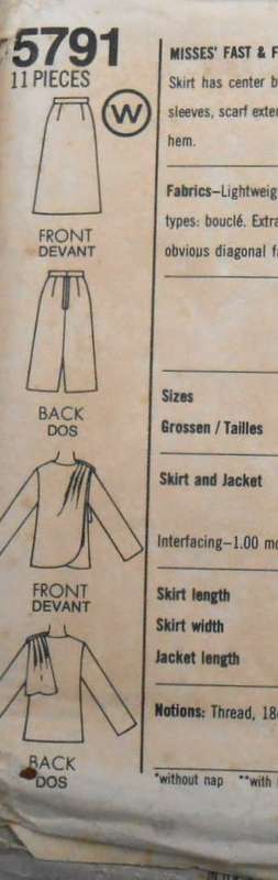 SIMPLICITY 5791 STRAIGHT SKIRT & ASYMMETRICAL JACKET SIZE 10-12-14 COMPLETE-UNCUT-F/FOLDED