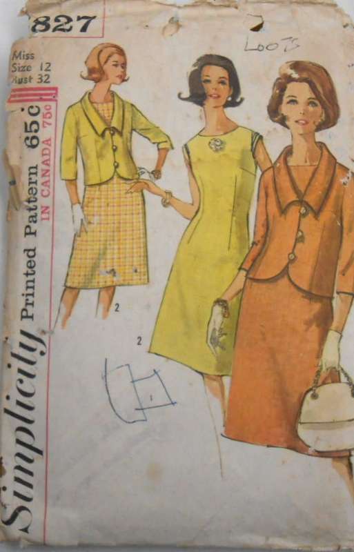 VINTAGE SIMPLICITY 5827 ONE PIECE DRESS & JACKET SIZE 12 BUST 32 COMPLETE-ZIPLOC