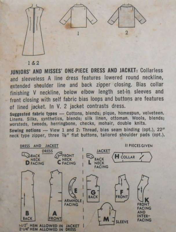 VINTAGE SIMPLICITY 5827 ONE PIECE DRESS & JACKET SIZE 12 BUST 32 COMPLETE-ZIPLOC