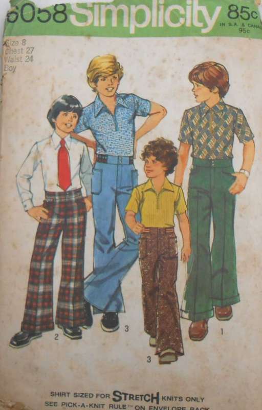 SIMPLICITY 6058 BOYS SHIRT & BELL BOTTOM PANTS SIZE8 YEARS CHEST 27 COMPLETE-ZIPLOC