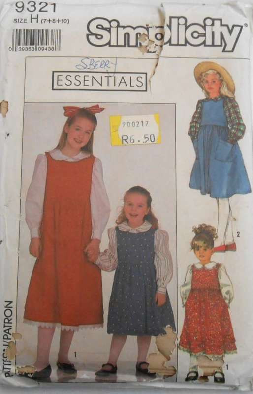 SIMPLICITY 9321 GIRLS PINAFORE & BLOUSE SIZE 7-8-10 YEARS- COMPLETE