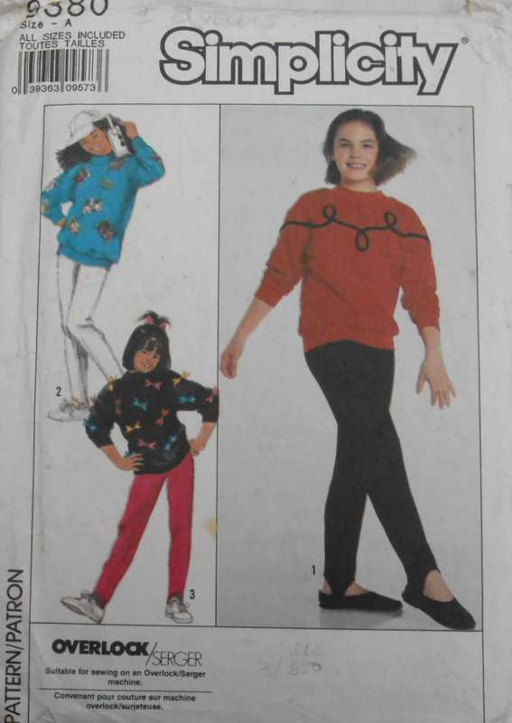 SIMPLICITY 8380 GIRLS KNIT PULL ON PANTS--PULLOVER TOP  SMALL7 YEARS COMPLETE