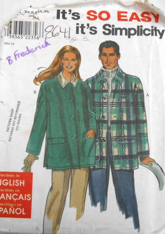 SIMPLICITY 8641 UNISEX WINTER JACKET SIZE XS-S-M-L-XL COMPLETE- CUT TO SIZE S