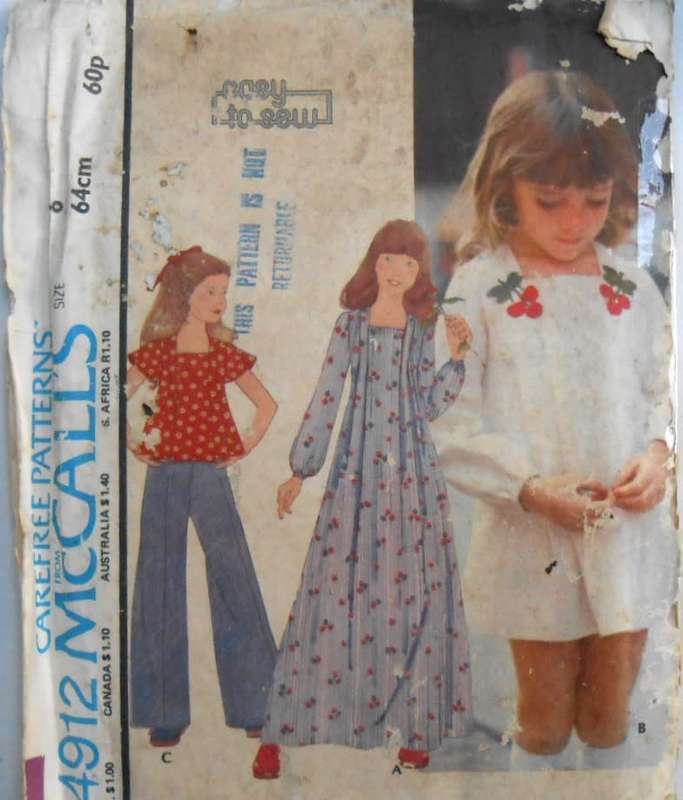 VINTAGE McCALLS  4912 GIRLS DRESS OR TOP SIZE 6 YEARS BREAST 64 CM COMPLETE-ZIPLOC
