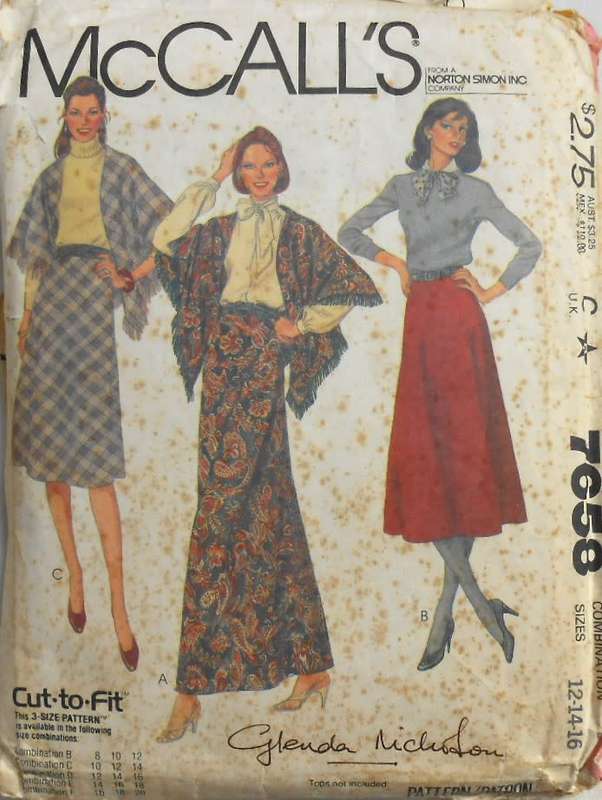 VINTAGE McCALLS 7658 SKIRT & SHAWL SIZE 12-14-16 COMPLETE-CUT TO SIZE 16 ZIPLOC