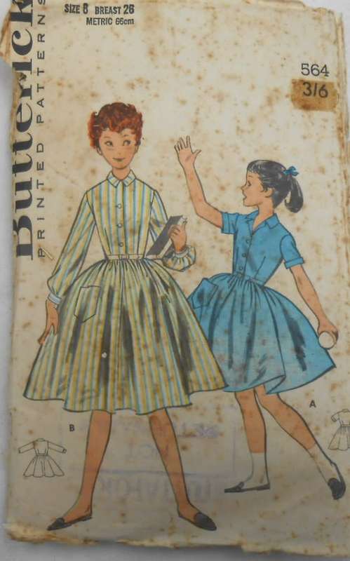 VINTAGE BUTTERICK 564 GIRLS SKIRT WAIST SCHOOL DRESS-SIZE 8 YEARS - SEE LISTING