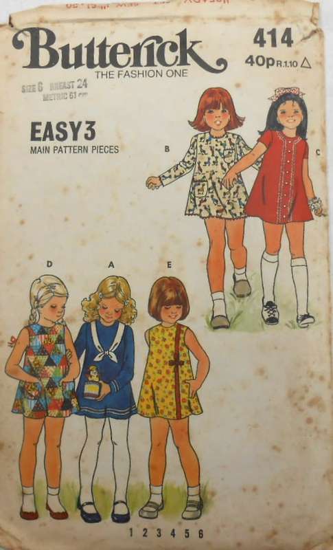 VINTAGE BUTTERICK 414 GIRLS ONE PIECE A-LINE DRESS SIZE 5 YEARS COMPLETE