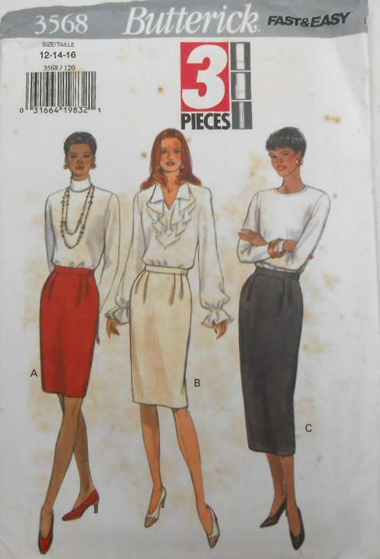 BUTTERICK 3568 SET OF SKIRTS SIZE 12-14-16 COMPLETE-CUT TO SIZE 16