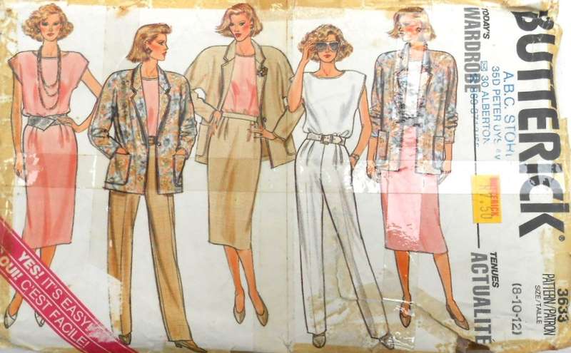 BUTTERICK 3633 JACKET-SKIRT-TOP SIZE 8-10-12 - NO PANTS PATTERN SUPPLIED-ZIPLOC