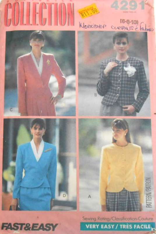 BUTTERICK 4291 SET OF JACKETS SIZE 6-8-10-COMPLETE-CUT TO SIZE 10