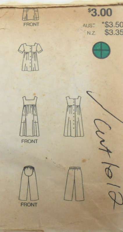 BUTTERICK 4938 TOP-DRESS-CAPRI PANTS SIZE 8-10-12 COMPLETE-CUT TO 12-COVER WORN-ZIPLOC BAG