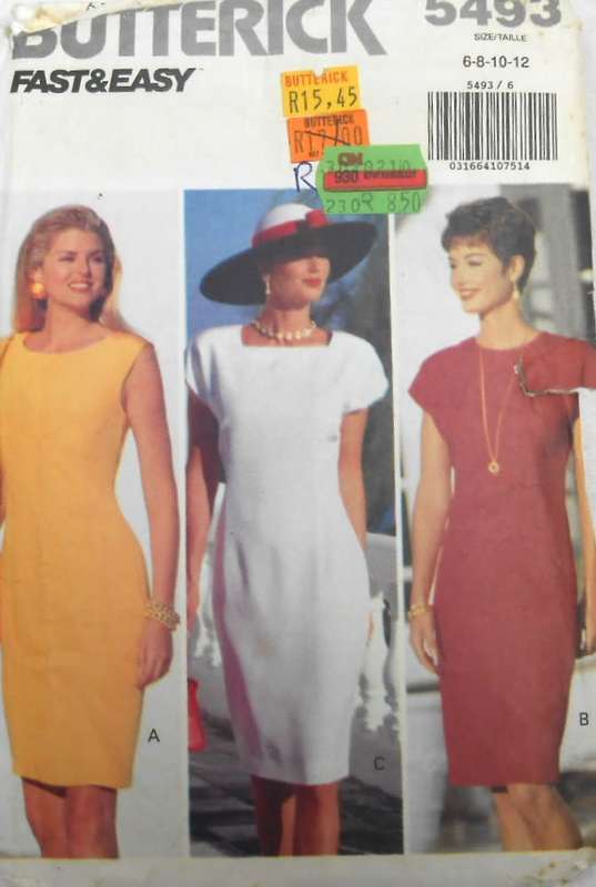 BUTTERICK 5493 TAPERED DRESS (FITTED THRU HIPS) SIZE 14-16-18 COMPLETE-SEE LISTING