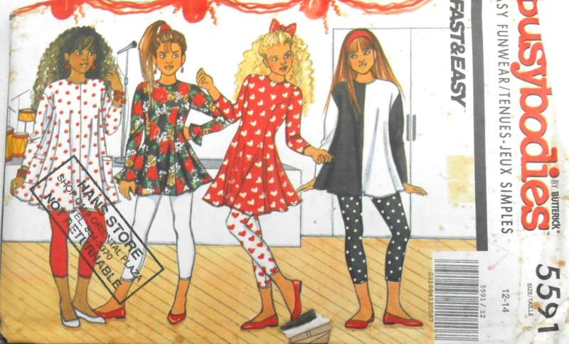 BUTTERICK 5591 GIRLS DRESS-TOP-LEGGINGS SIZE 12-14 COMPLETE-UNCUT-F/FOLDED