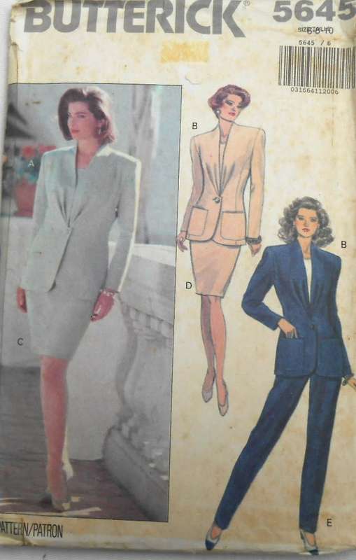 BUTTERICK 5645 JACKET-TOP-SKIRT-PANTS SIZE 6-8-10 COMPLETE-CUT TO 10