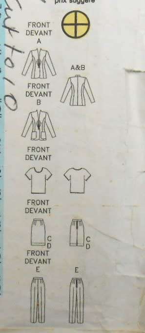 BUTTERICK 5645 JACKET-TOP-SKIRT-PANTS SIZE 6-8-10 COMPLETE-CUT TO 10
