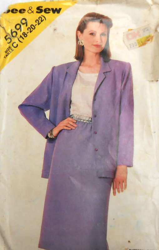 BUTTERICK 5699 JACKET-TOP-SKIRT SIZE18-20-22 COMPLETE-UNCUT-F/FOLDED